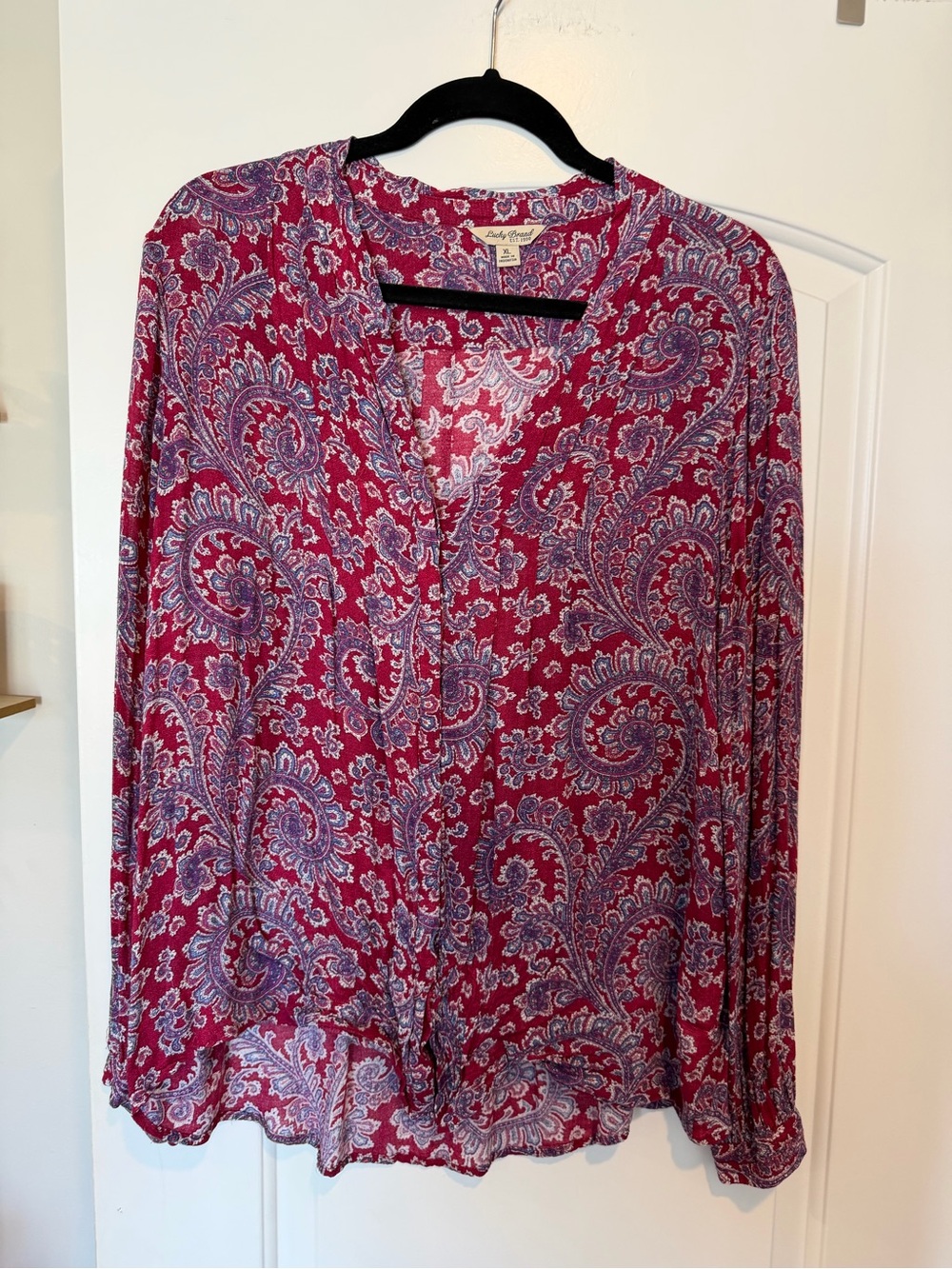 Lucky Brand Paisley V-Neck Blouse in Burgundy and Purple